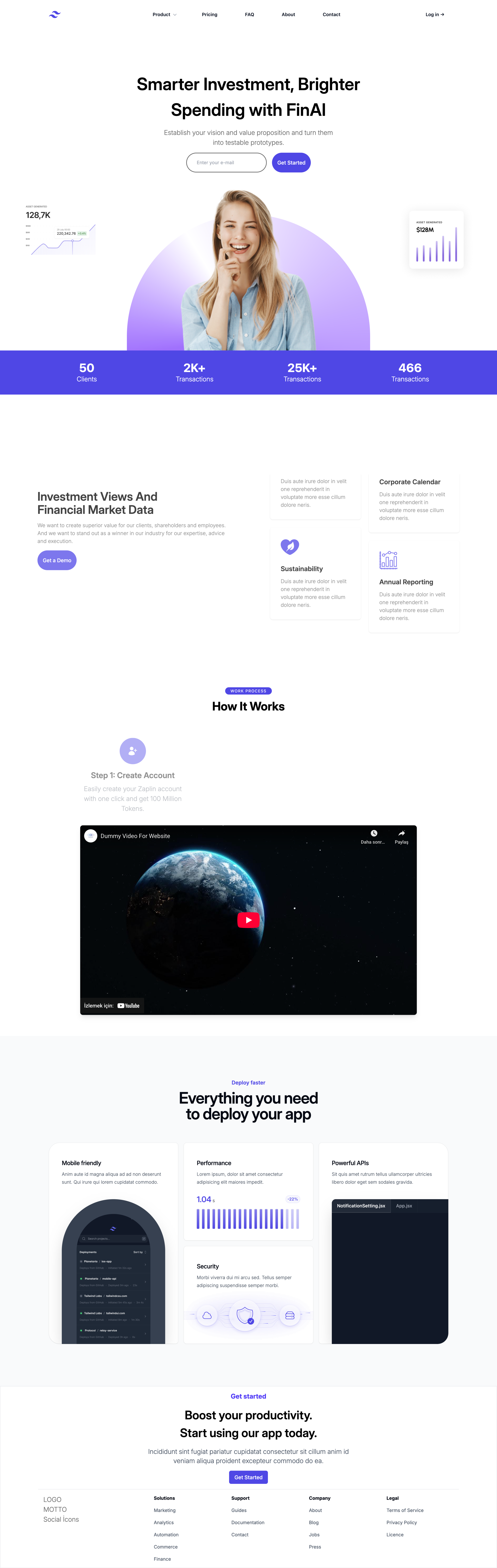 FinAI Finance App Landing Page Full Preview